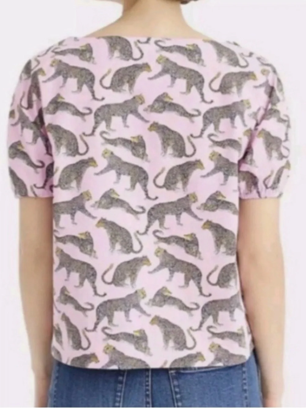 J.Crew Pink Cheetah Print Blouse XS Animal Print Cotton Top